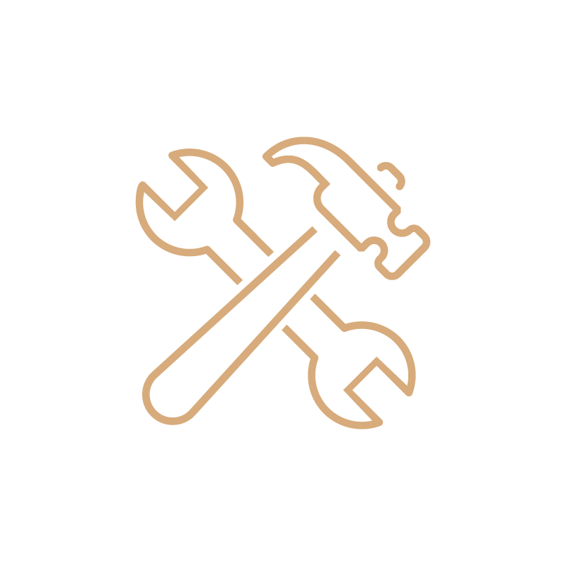 A wrench and a hammer line art.