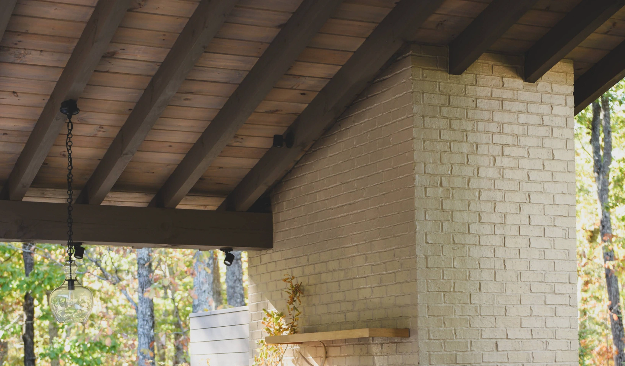 A brick outdoor seating area.